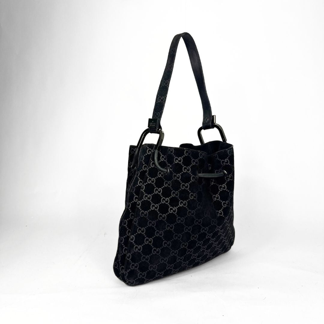 Gucci GG black suede shoulder bag
