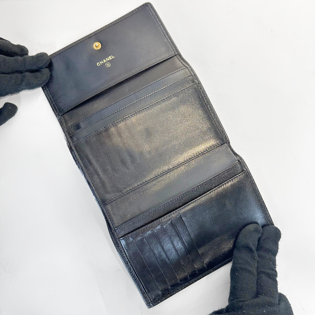 Inside Chanel black caviar leather wallet 