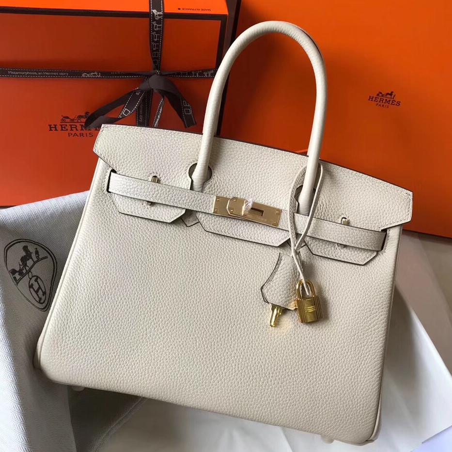 Hermes Birkin 30cm Bag In Beton Clemence Leather GHW 