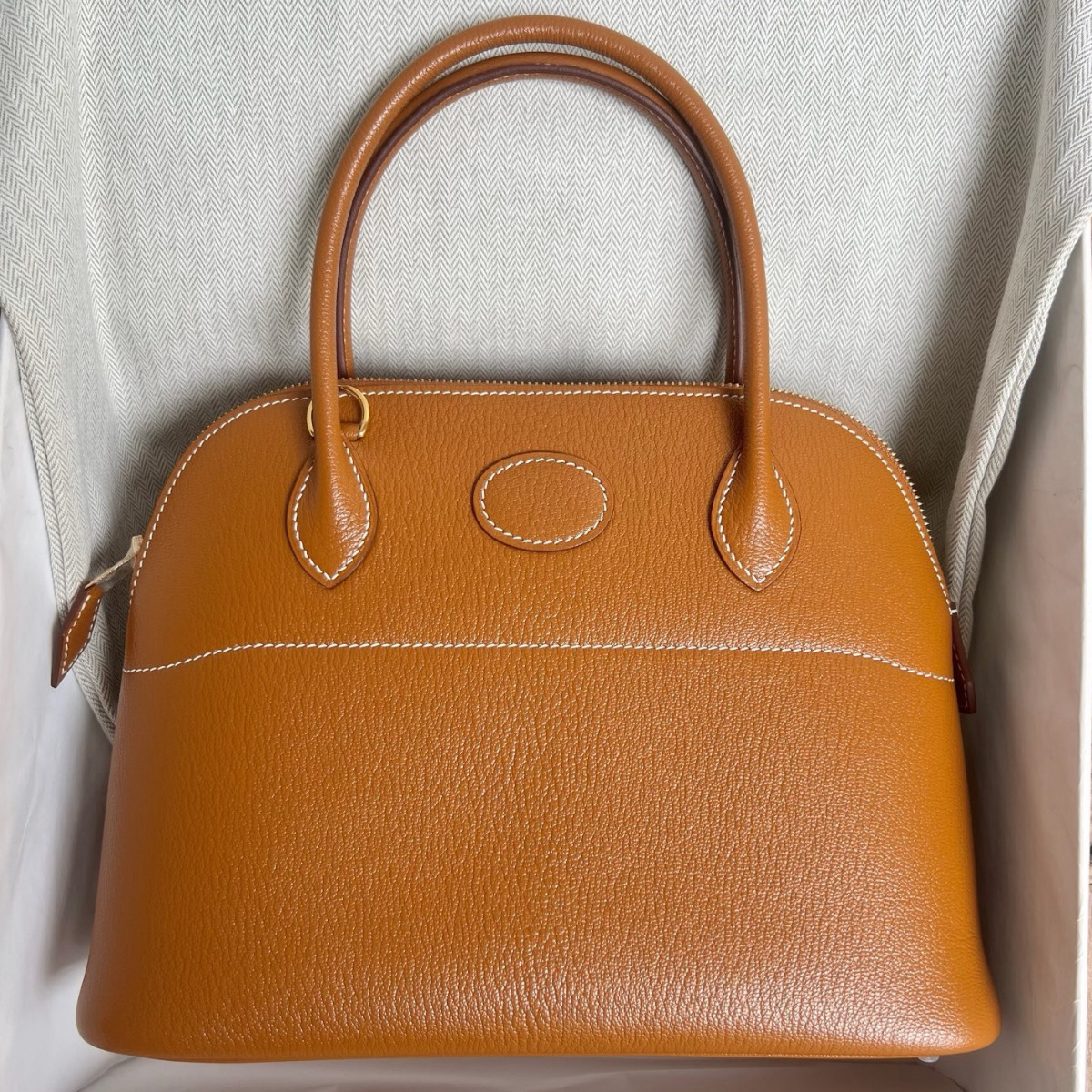 Hermes Bolide 1923 27 Handmade Bag in Gold Chevre Mysore Goatskin