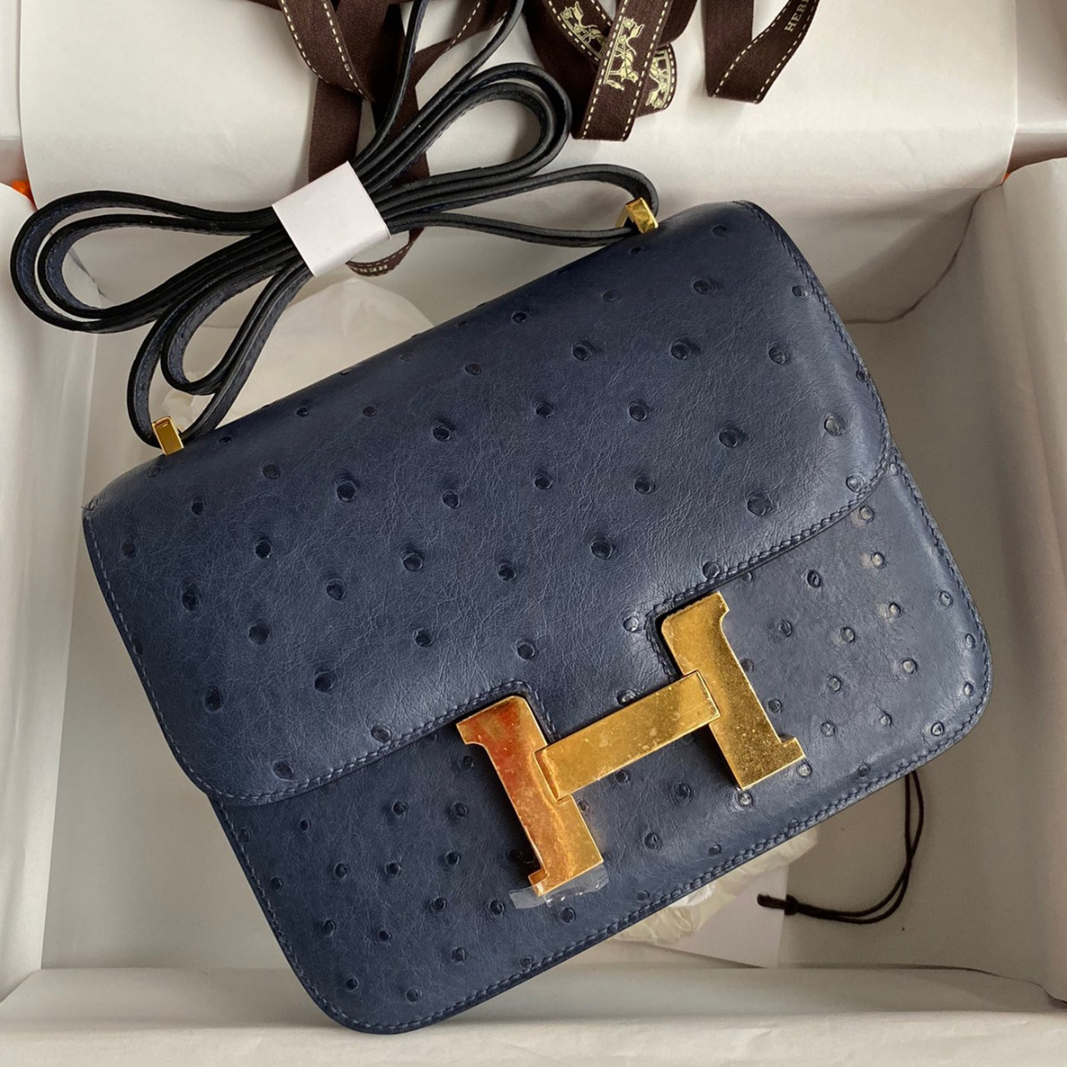  Hermes Constance 18 Handmade Bag In Blue Iris Ostrich Leather