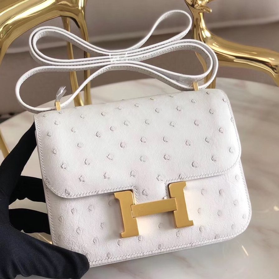 Hermes Constance 18 Handmade Bag In White Ostrich Leather