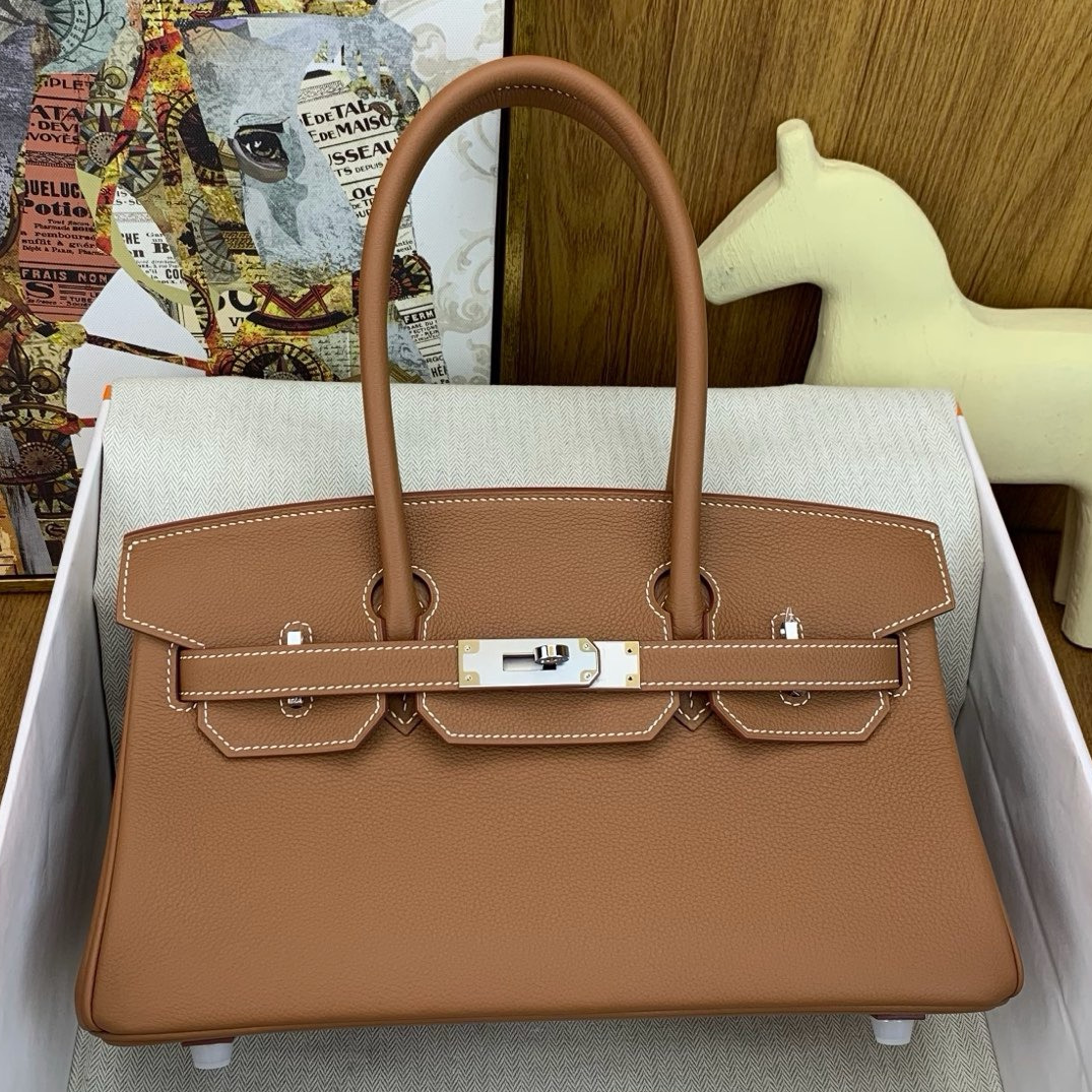 Hermes Shoulder Birkin Light 29 Bag in Gold Evercolor Leather
