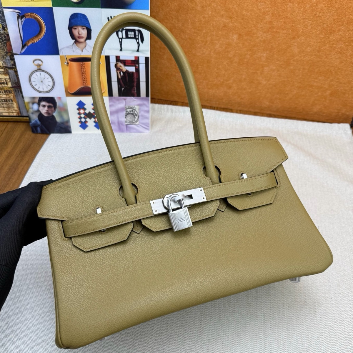 Hermes Shoulder Birkin Light 29 Bag in Poussiere Evercolor Leather