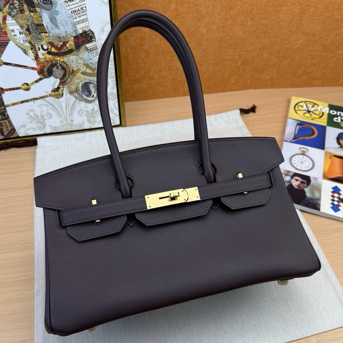 Hermes Shoulder Birkin Light 29 Bag in Rouge Sellier Evercolor Leather