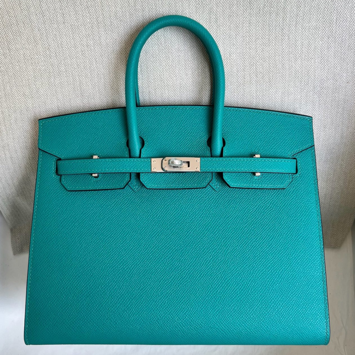 Hermes Birkin 25 Sellier Handmade Bag in Blue Paon Epsom Calfskin