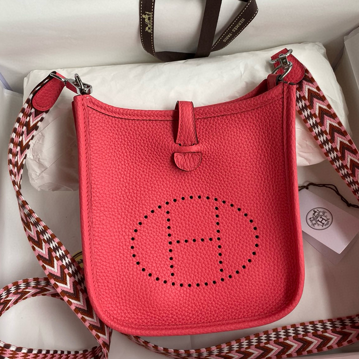 Hermes Evelyne Mini Handmade Bag in Rose Lipstick Clemence Leather