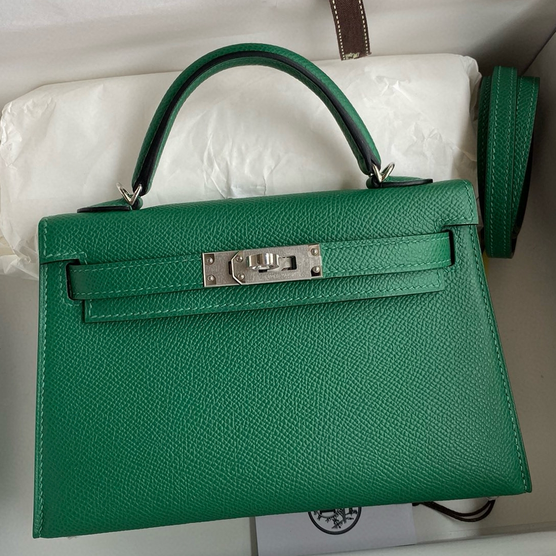Hermes Kelly Mini II Verso Sellier Handmade Bag in Cactus Epsom Calfskin