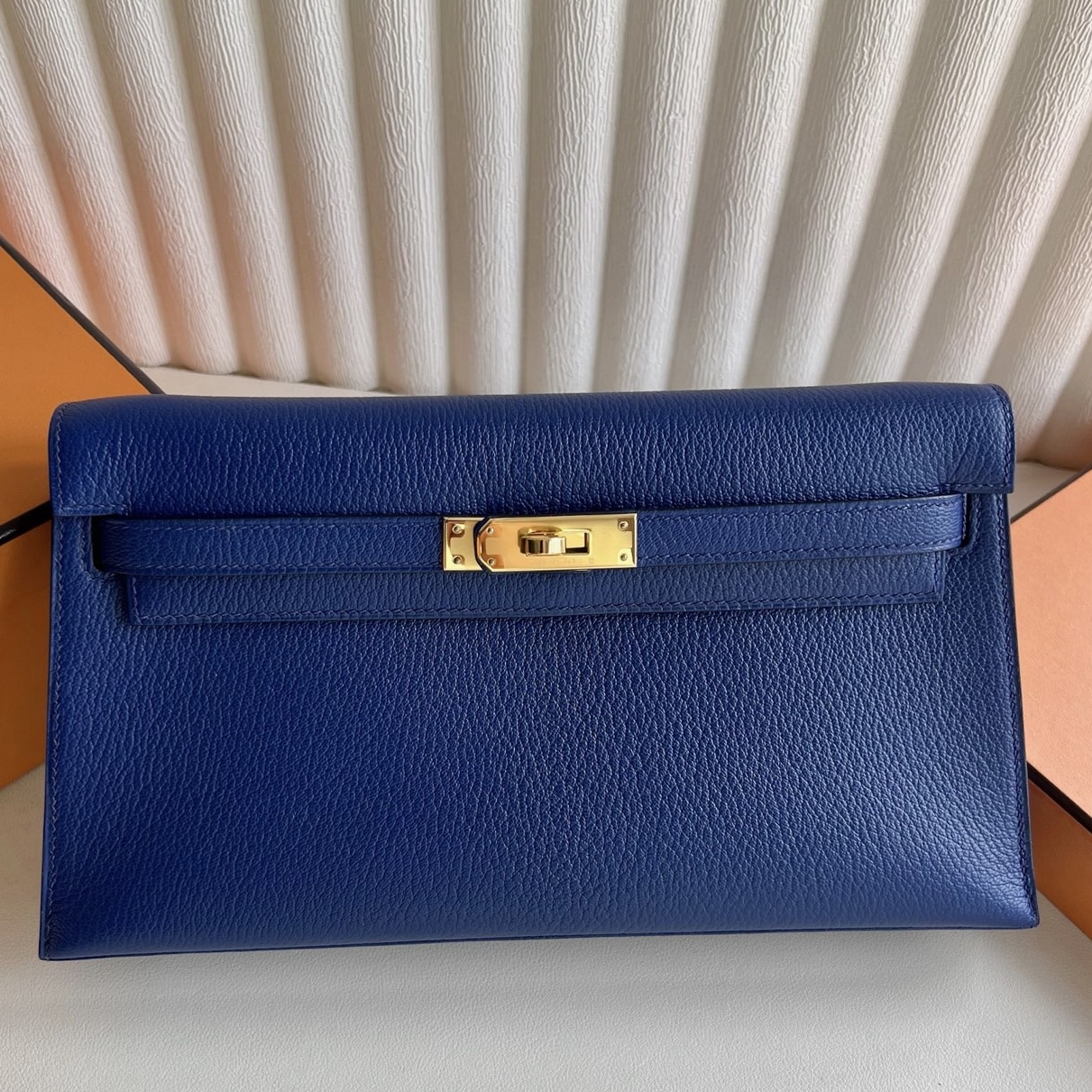 Hermes Kelly Elan Handmade Bag in Blue Electric Chevre Mysore Leather