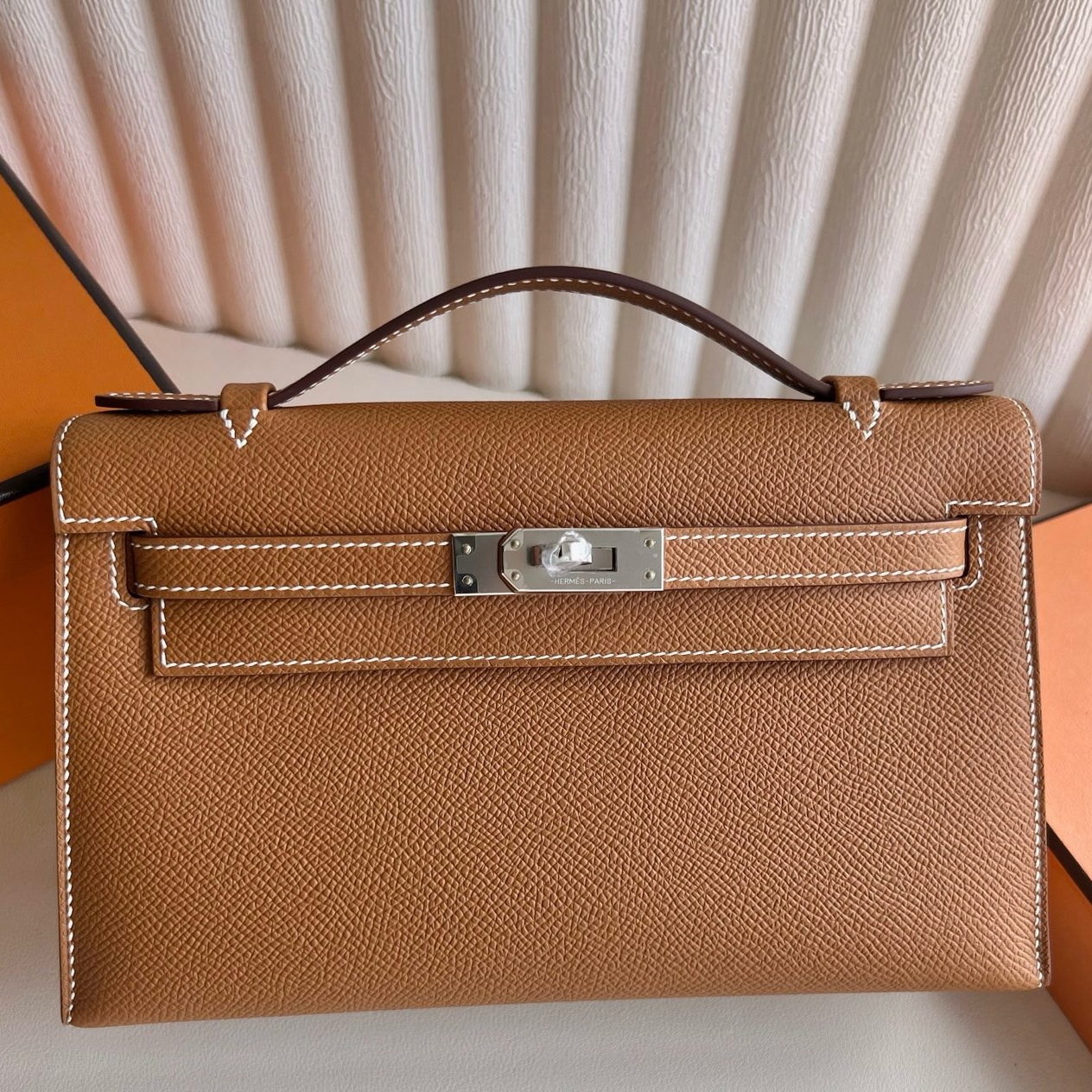 Hermes Kelly Pochette Handmade Bag in Gold Epsom Calfskin