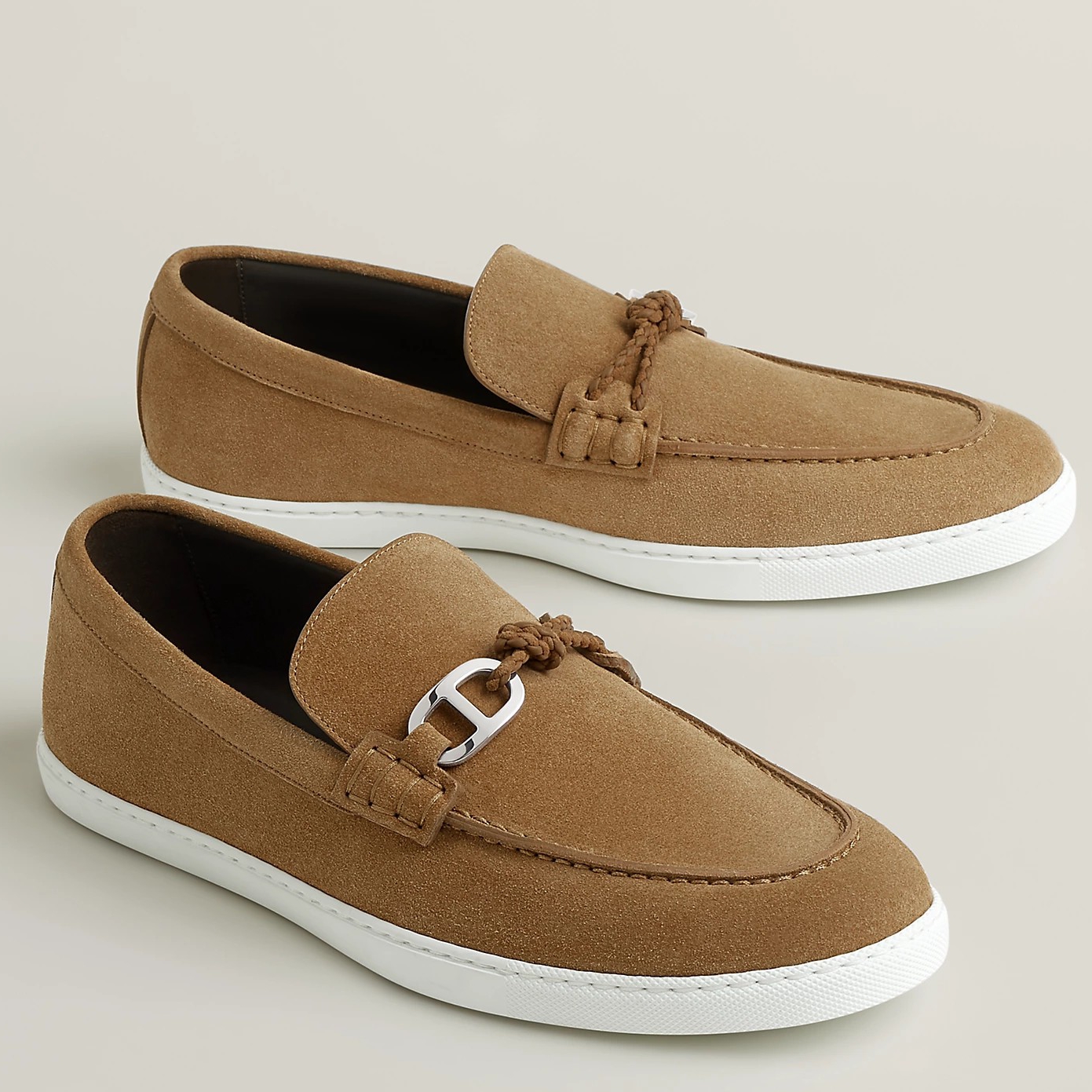Hermes Men's Ignacio Loafers in Brown Suede Calfskin