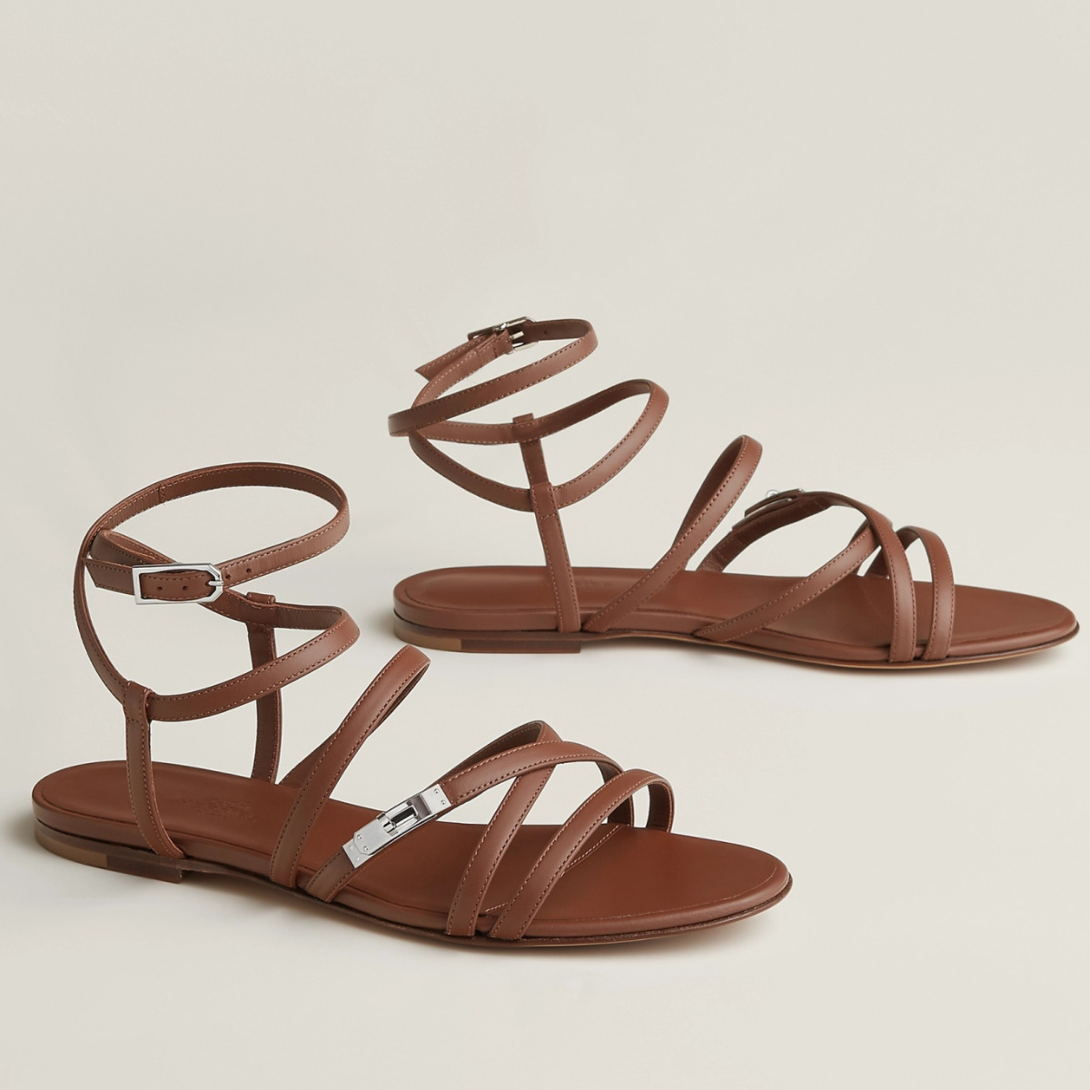 Hermes Lullaby Sandals in Brown Calfskin